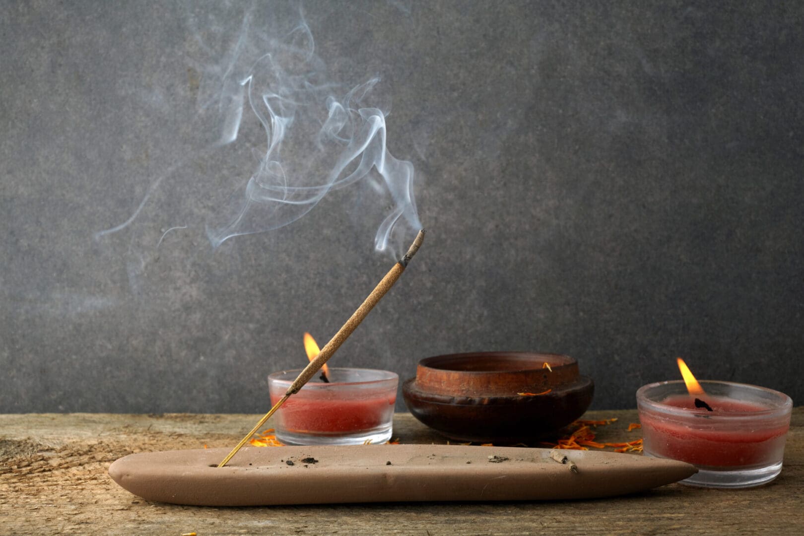 Incense stick and smoke from incense burning. Aromatherapy